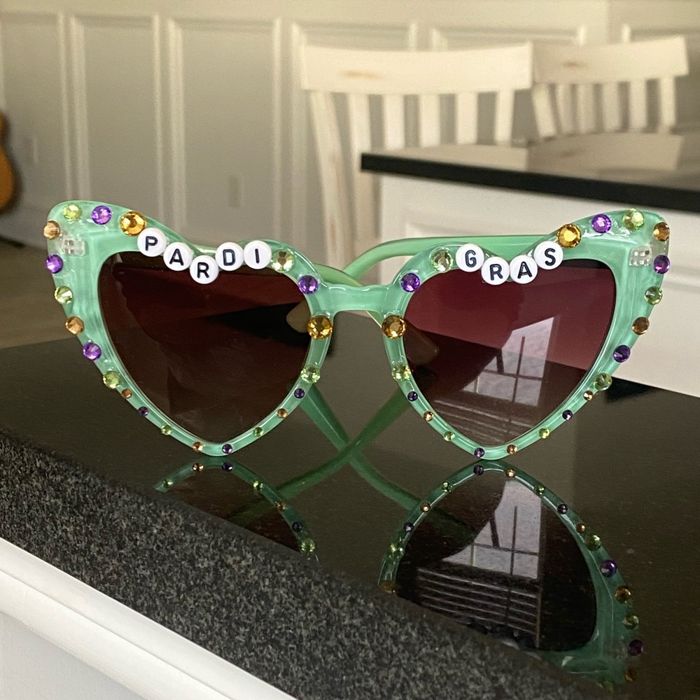 Mardi Gras Beaded Heart Sunglasses